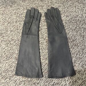 Gray long kid leather gloves